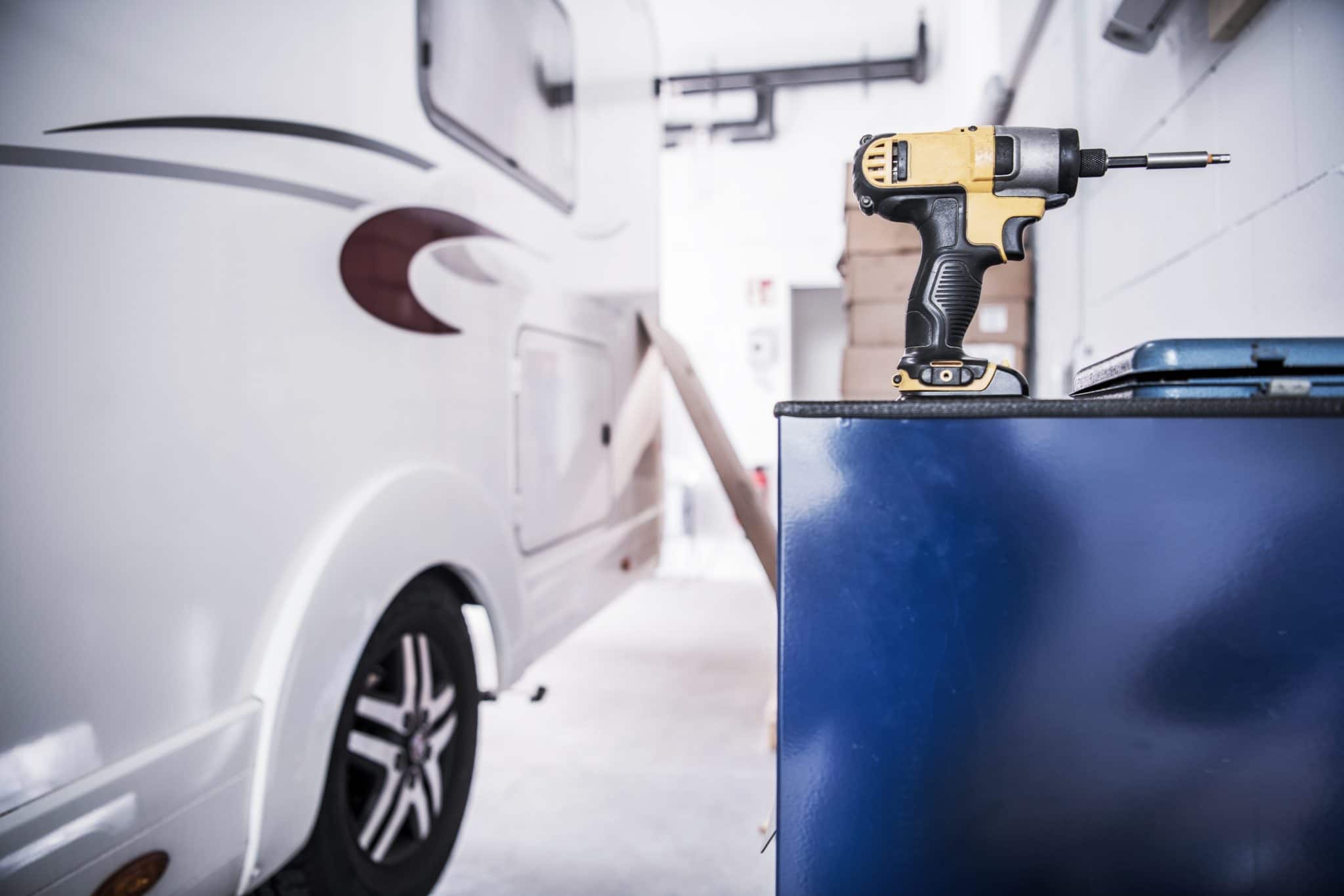 RV in the repair shop getting warranty work done