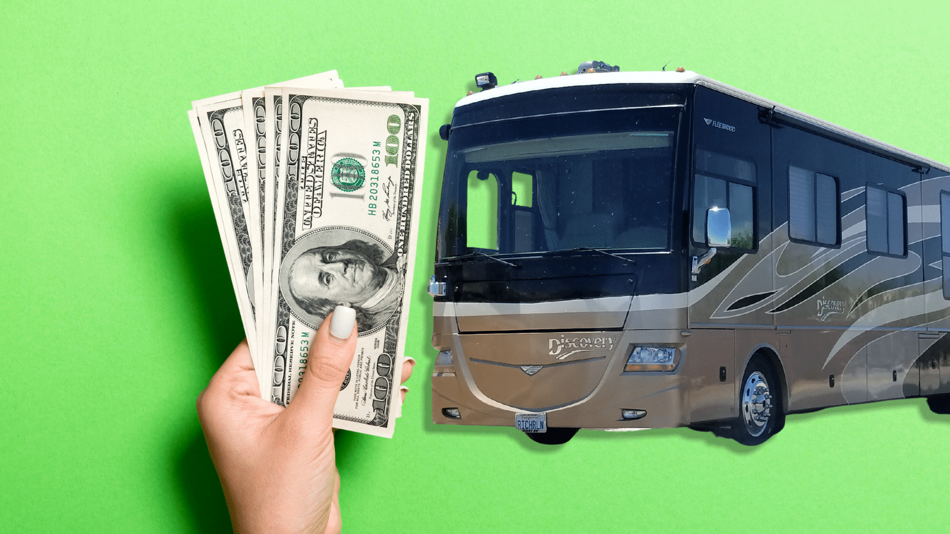 man holding money and luxury rv