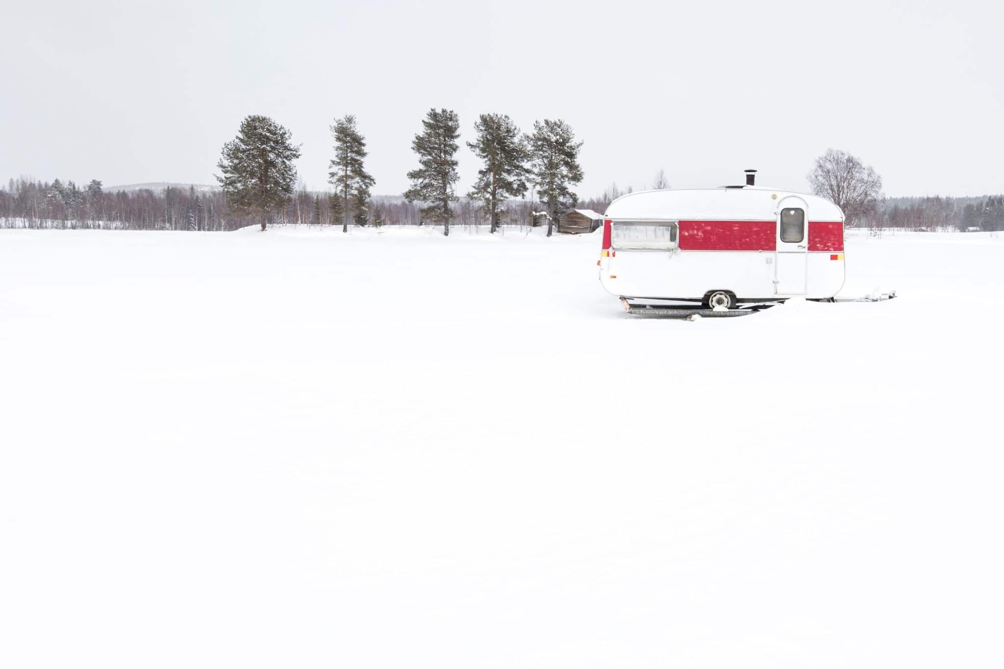 Winterized RV in the snow