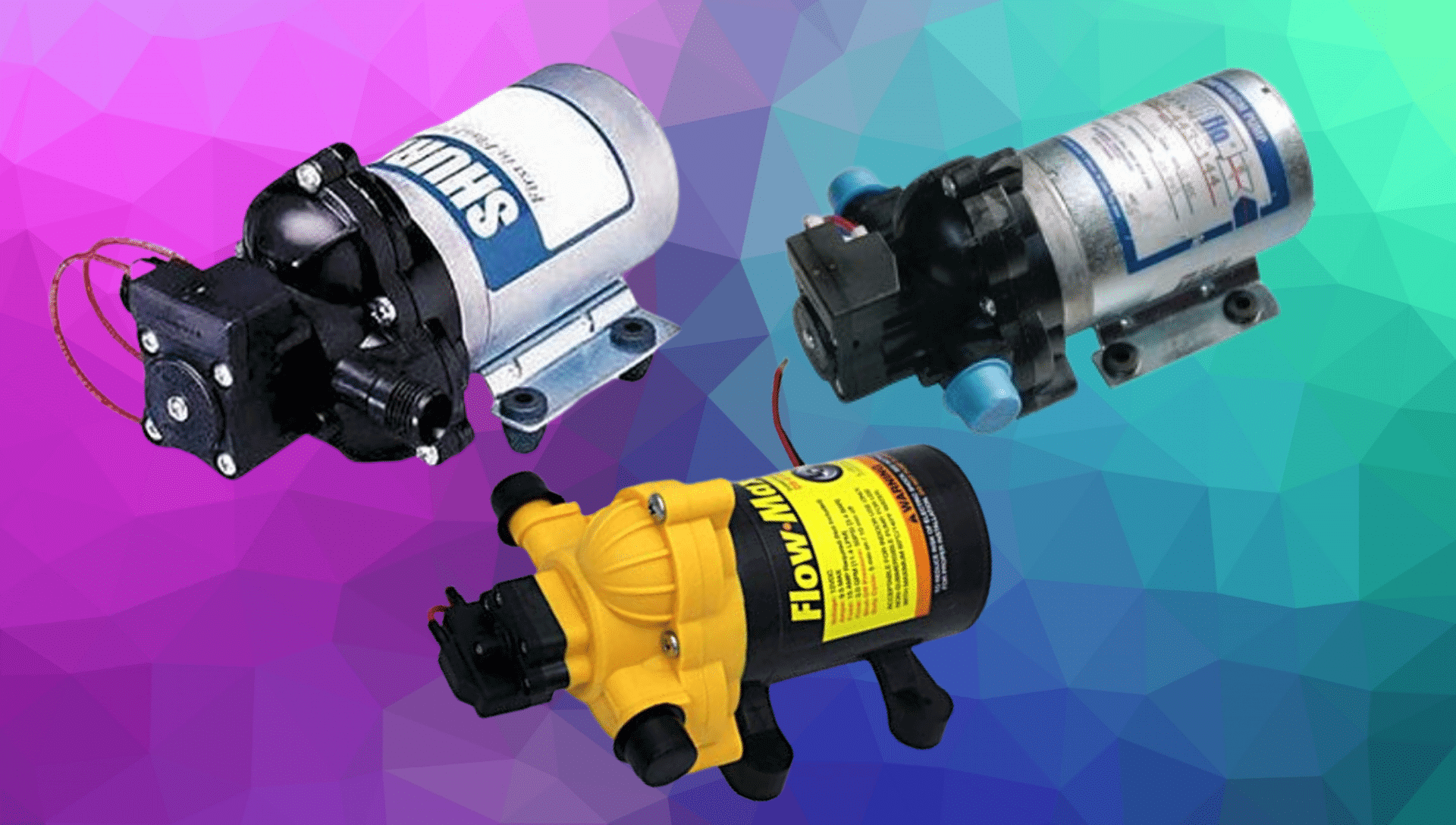 Three different RV water pumps are shown.