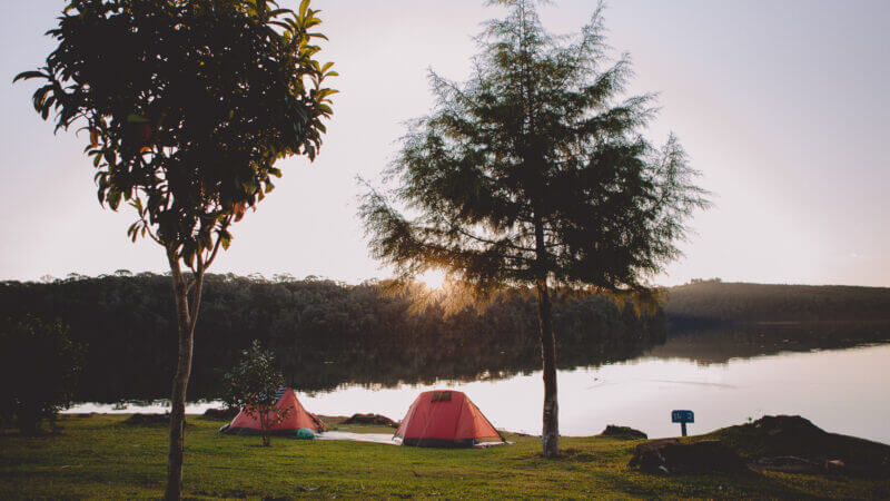 Tents in the sunset at Lake Somerville camping.