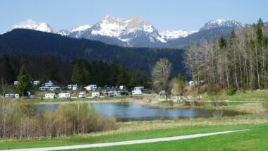An rv resort on a lake up in the mountains