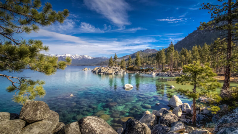 View of Lake Tahoe, one of the clearest lakes in the us