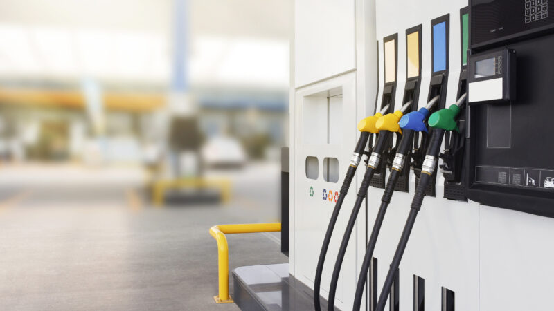 View of gas pumps at an rv friendly gas station