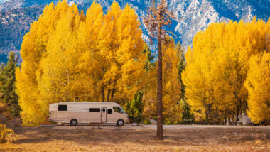 An RV parked during the fall camping in michigan