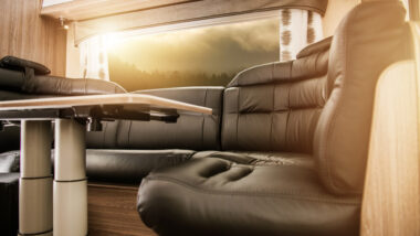 Close up of rv dinette cushion covers