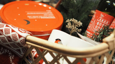 Close up of a camping gift basket