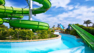 View of one of the campgrounds with a water park