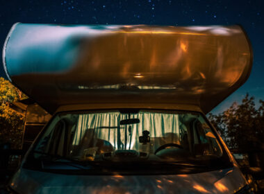 An RV using an alternative overnight parking option instead of walmart