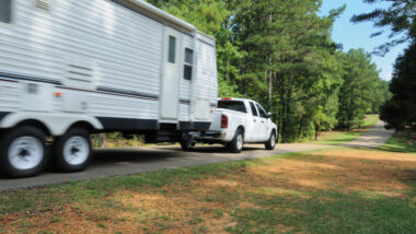 An RV on the road with China bomb tires