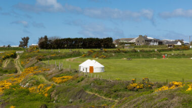 A yurt tent outside
