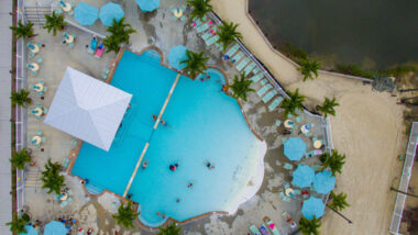 View of the pool at sun outdoors rehoboth bay