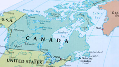 A close up of a map of Canada