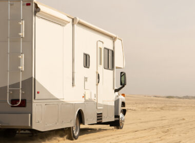 An RV boondocking in the desert