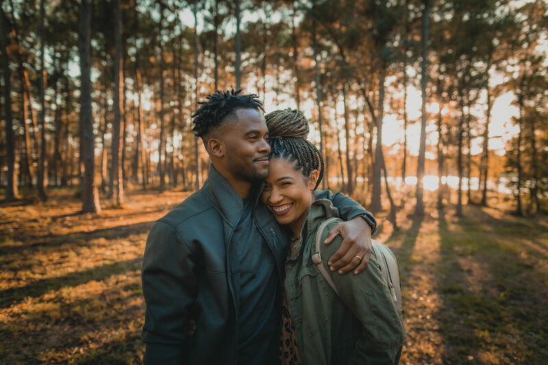 Couple posing together in NJ state forest