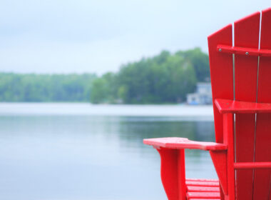 Close up of a red chair in one of Canada's national parks.