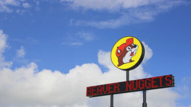 A buc-ees gas station sign.