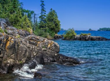 Lake Superior with the rocky shoreline of the Isle Royale National Park