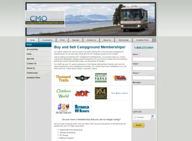 The homepage of Campground Membership Outlet.