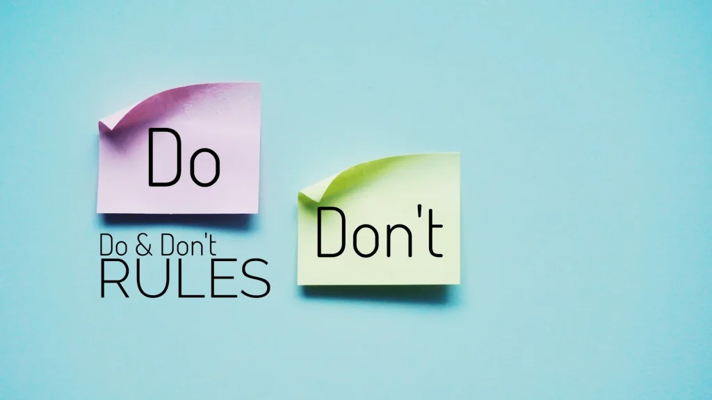 A blue background with two post-its, one pink and one green, that say "Do" and "Don't" as the text "Do & Don't RULES" sits between them.