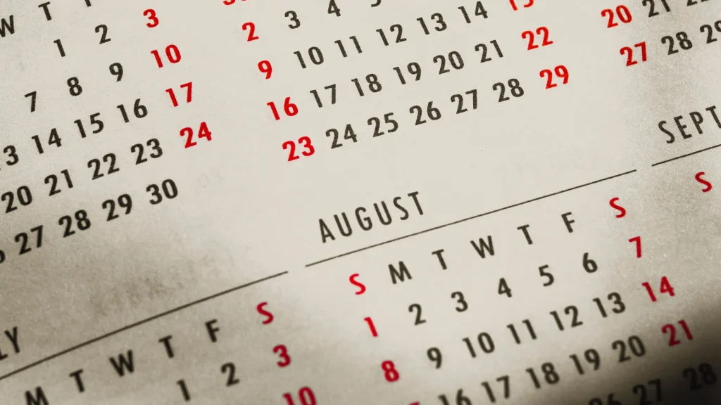A calendar year with all the months and dates.