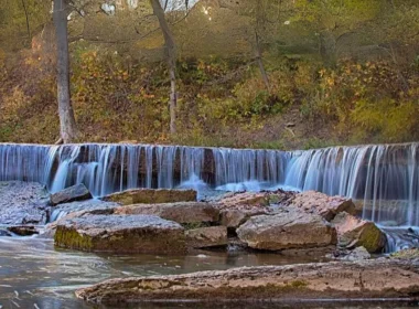 The Pillsbury Crossing, a smaller and calmer waterfall over some rocks.