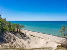Indiana Dunes National Park, Indiana, USA. The views of Lake Michigan and the sand dunes are popular beach and hiking attractions.