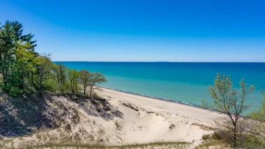 Indiana Dunes National Park, Indiana, USA. The views of Lake Michigan and the sand dunes are popular beach and hiking attractions.