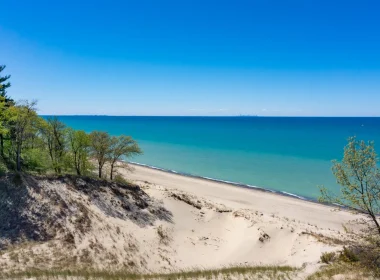 Indiana Dunes National Park, Indiana, USA. The views of Lake Michigan and the sand dunes are popular beach and hiking attractions.